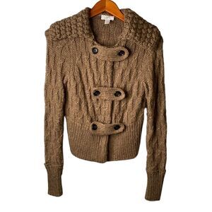 Ann Taylor Loft Wool Alpaca Blend Chunky Cable Knit Cardigan Sweater Long Sleeve